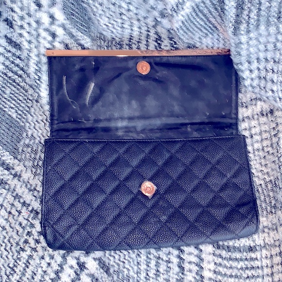 So_CHIC Matte Black Pebble Quilted Textured Handbag+Beautiful RoseGold Trim Snap - Picture 7 of 16